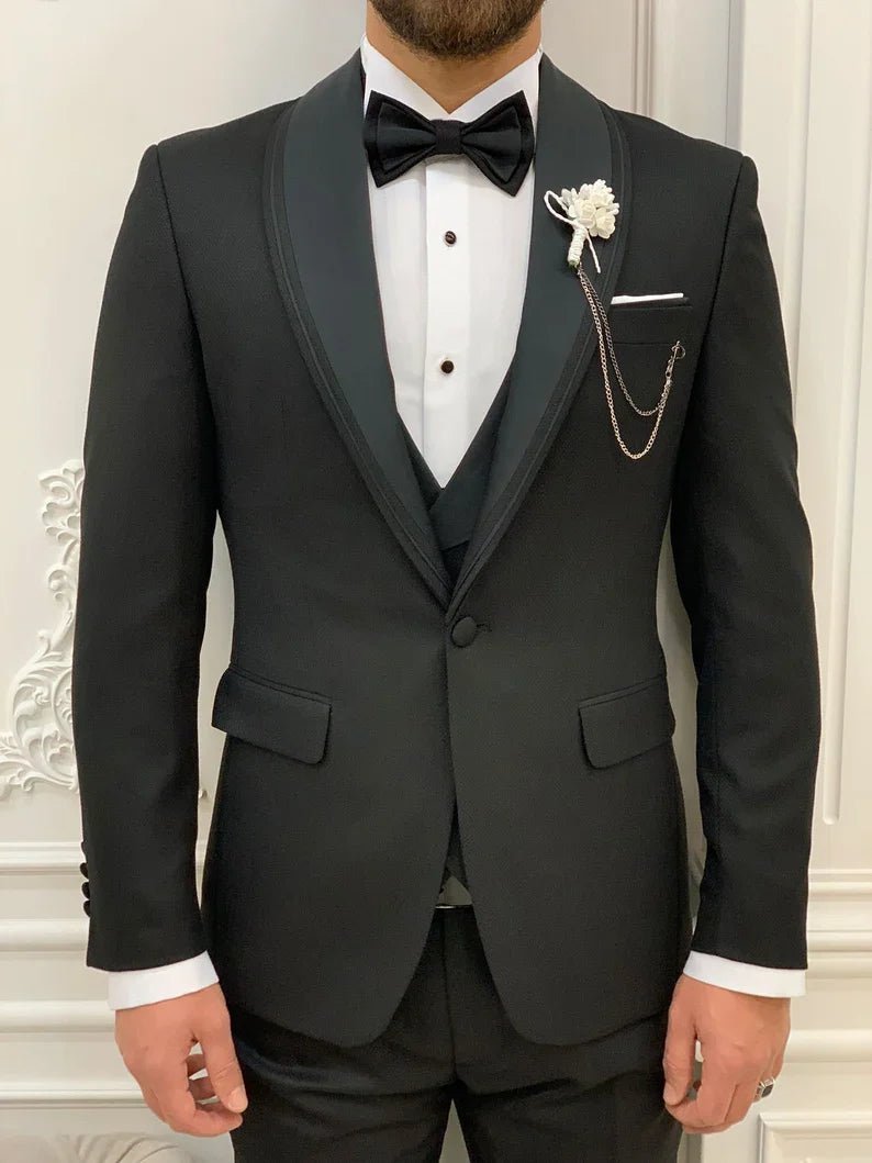 Mens_2_Piece_Slim_Fit_Black_Wedding_Suit_548d4714-8f81-4cd4-8adc-c5064f364c03 Mens 2 Piece Slim Fit Black Wedding Suit - Image 1