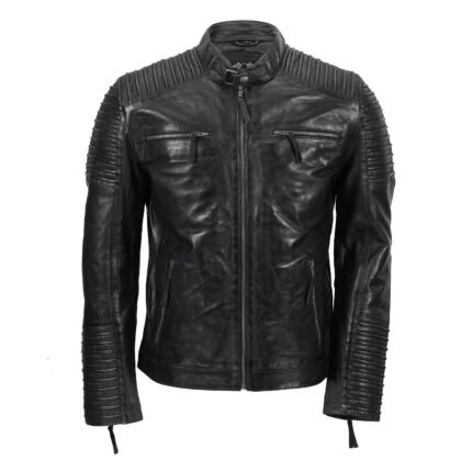 Mens Fraser Black Biker Leather Jacket