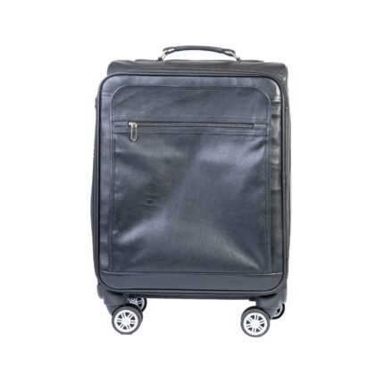 Premium Leather Cabin Trolley Bag, Black Zing Apparel