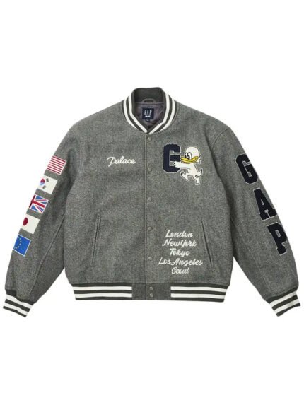 Palace-X-Gap-Varsity-Jacket-Grey