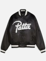 Patta-Script-Logo-Satin-Varsity-Jacket-Black