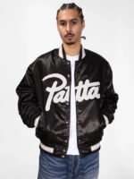 Patta-Script-Logo-Satin-Varsity-Jacket-In-Black