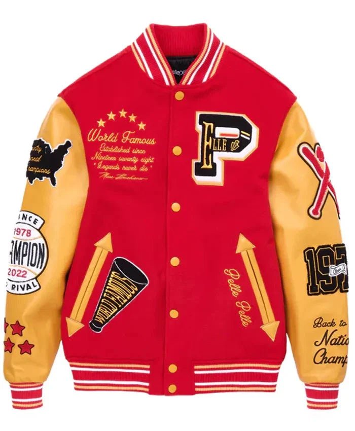 Pelle-Pelle-Varsity-Red-and-Yellow-Jacket World Famous Varsity Jacket Men, Red Zing Apparel