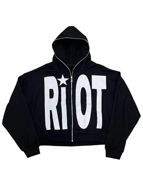 Riot-Black-Zip-Up-Hoodie_82c374f8-269d-4c46-8891-ae4cd53a205d Riot Black Zip-Up Hoodie - Image 1