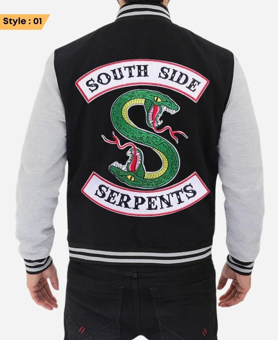 Riverdale-Southside-Serpents-Black-And-Grey-Varsity-Jacket-Style-01 Southside Serpents Varsity Halloween Jacket