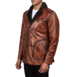 Rocky Fur Leather Blazer Men, Brown Zing Apparel