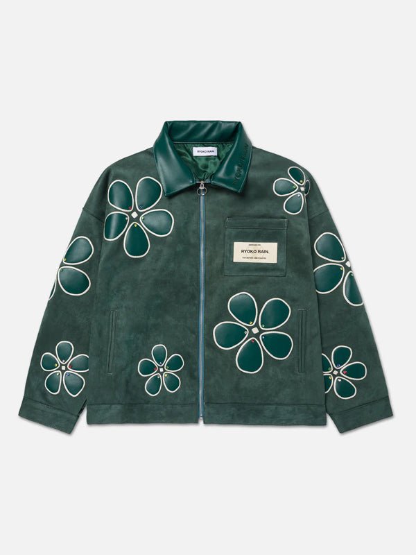 Ryoko-Rain-Floral-Suede-Work-Jacket-Green Ryoko-Rain-Floral-Suede-Work-Jacket-Green