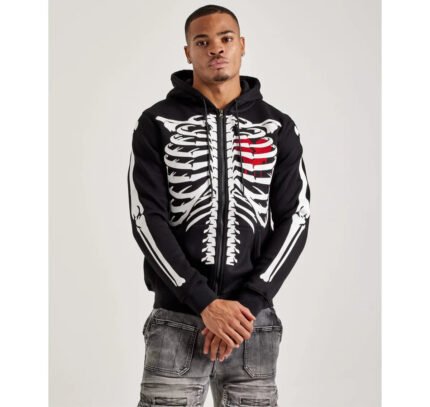Skeleton-Print-Zip-Up-Hoodie