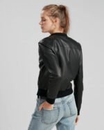 Slim fit leather bomber jacket women