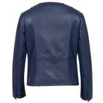 Women Biker Jacket Collarless, Midnight Blue Zing Apparel