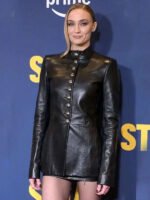 Steal S01 Sophie Turner Black Leather Coat