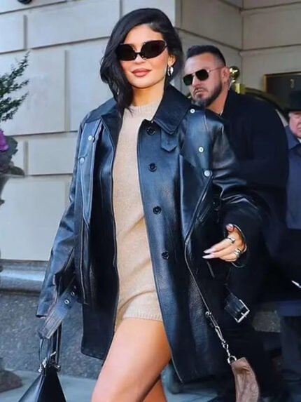 Street Style Kylie Jenner Black Leather Jacket Buy