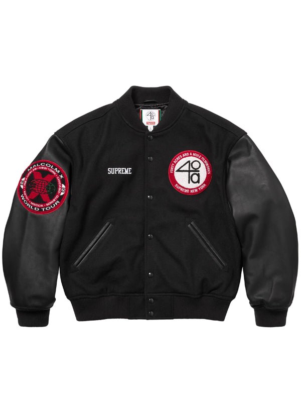 Supreme-X-40-Acres-Malcolm-X-Varsity-Jacket-Black Supreme-X-40-Acres-Malcolm-X-Varsity-Jacket-Black