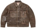 Supreme X True Religion Leather Trucker Jacket Brown