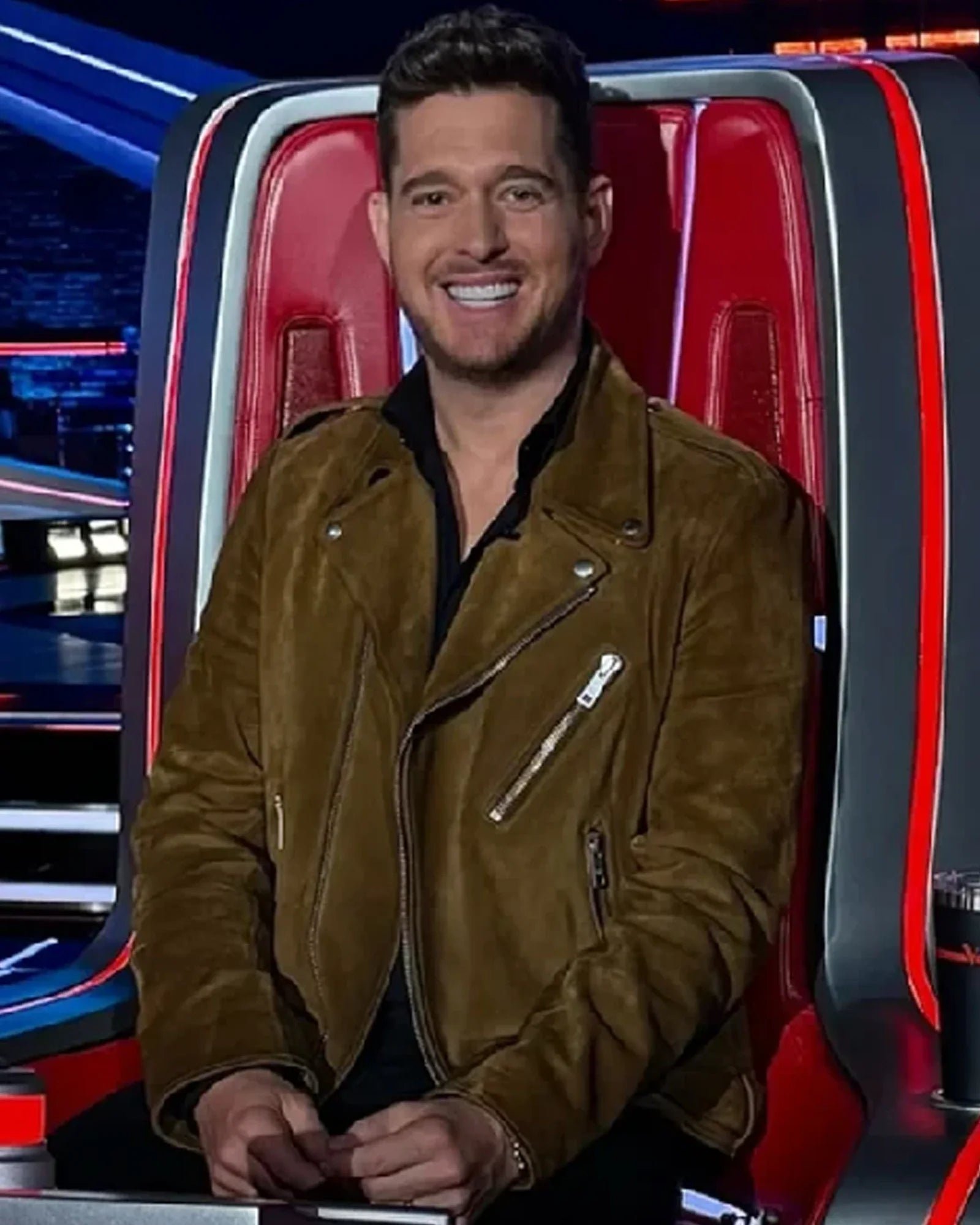 The-Voice-S28-Michael-Buble-Brown-Biker-Leather-Jacket The-Voice-S28-Michael-Buble-Brown-Biker-Leather-Jacket