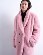 Topshop-Double-Breasted-Teddy-Longline-In-Pink-Coat