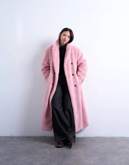 Topshop-Double-Breasted-Teddy-Longline-Womens-Coat
