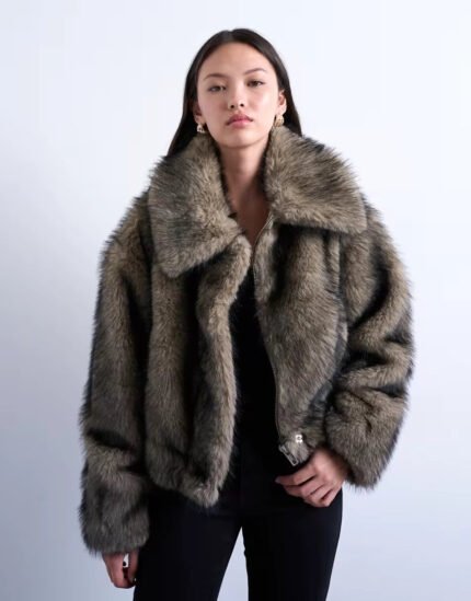 Topshop-Faux-Fur-Striped-Zip-Up-Bomber-Jacket