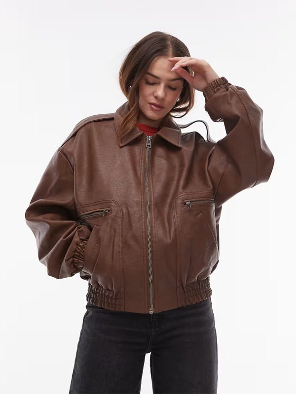 Topshop-Faux-Leather-Oversized-Bomber-Jacket-In-Brown Topshop-Faux-Leather-Oversized-Bomber-Jacket-In-Brown