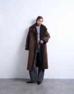 Topshop-Longline-Aviator-Faux-Shearling-Coat-In-Chocolate