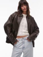 Topshop-Textured-Faux-Leather-Oversized-Collar-Bomber-Jacket-In-Brown