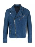 Blue Zipper Suede Leather Jacket, Blue Zing Apparel