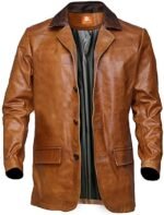Western Tan Leather Blazer Men, Brown Zing Apparel