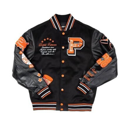 Black Wool & Leather Varsity Jacket Zing Apparel