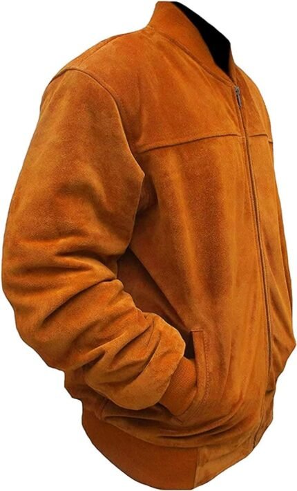 Men's Brown Bomber Style Suede Leather Jacket Zing Apparel