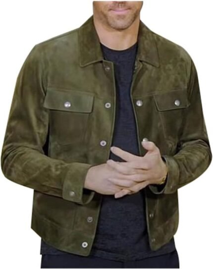 Ryan Reynolds Red Notice Green Suede Jacket Zing Apparel