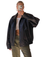 90’s Style Leather Bomber Jacket Women, Black Zing Apparel