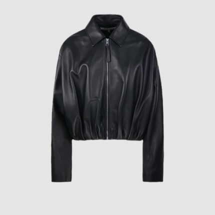 Woman-Loewe-Black-Lambskin-Draped-Leather-Jacket