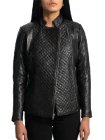 Women Black Biker Quilted Leather Jacket