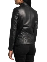 Women Black Biker Quilted Leather Jacket - Image 3