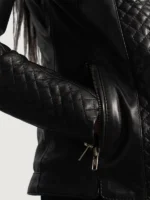 Women Black Biker Quilted Leather Jacket - Image 2