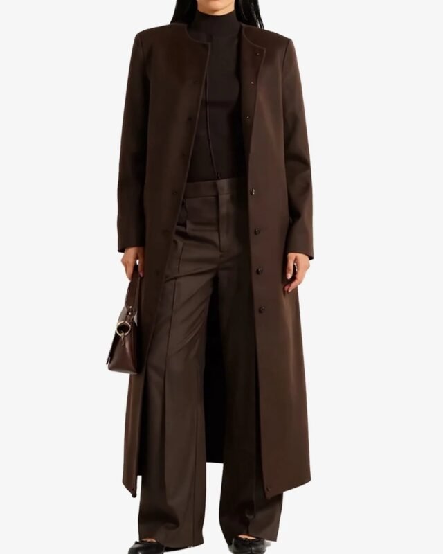 Women Chocolate Brown Long Wool Coat