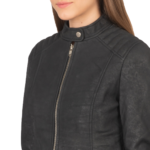 Kelsee Distressed Leather Biker Jacket Women, Black Zing Apparel