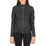 Kelsee Distressed Leather Biker Jacket Women, Black Zing Apparel