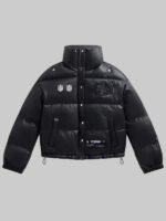 Womens-Black-San-Francisco-49ers-Faux-Leather-Puffer-Jacket