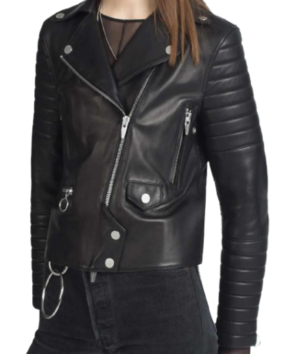 Sheep Leather Biker Jacket Women, Black Zing Apparel