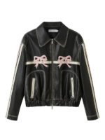 Womens-Pink-Bow-Leather-Oversized-Jacket