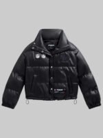 Womens-San-Francisco-49ers-Faux-Leather-Puffer-Black-Jacket