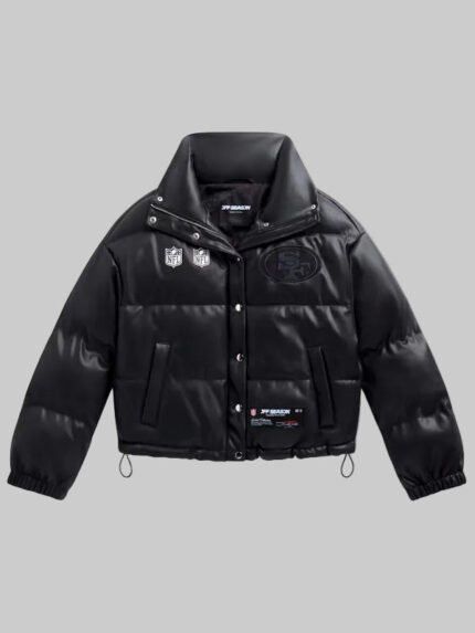 Womens-San-Francisco-49ers-Faux-Leather-Puffer-Black-Jacket