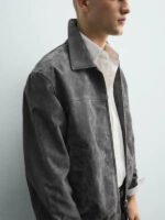 Zara Suede Jacket Men Grey - Image 4