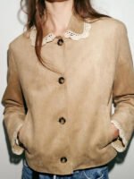 Zara Suede Jacket Women Beige - Image 4