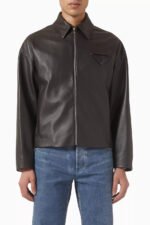 Zip up leather blouson jacket