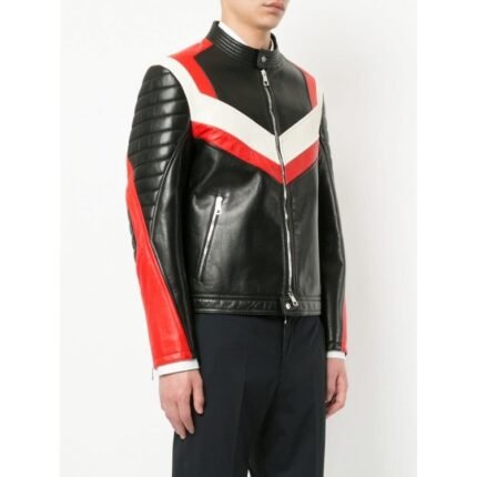 Red and White Panelled Sheep Leather Jacket Zing Apparel