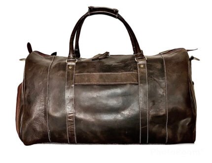 Plain Vintage Leather Duffle Bag, Black Zing Apparel