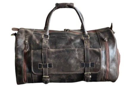 Plain Vintage Leather Duffle Bag, Black Zing Apparel