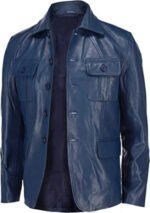 Leather Blazer Men with 5 Buttons, Blue Zing Apparel